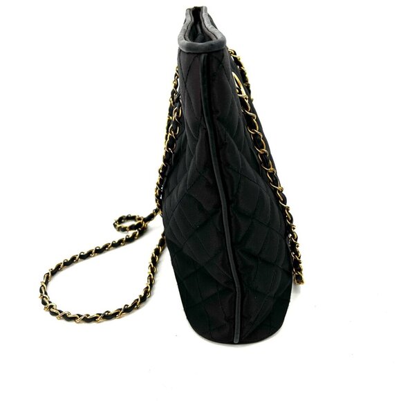 ST. JOHN Vintage Black Gold Tone Quilted Fabric Medium Shoulder Bag Purse - Picture 4 of 14